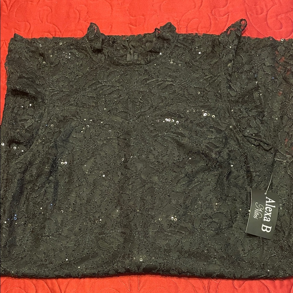 Alexa B Black Sequin Lace Sleeve Dress